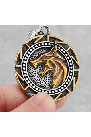 Çift Taraflı Kullanım Witcher Hunt Kurt Kolye Altın - Gümüş