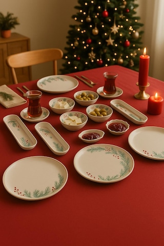 Seramık 6 Kısılık Kokina Çiçeği 14 Parca Seramık Kahvaltı Takımı Beyaz