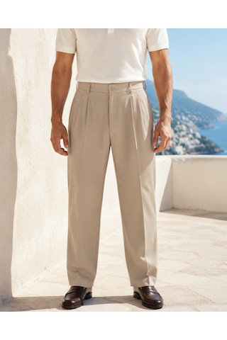Danger Erkek Baggy Fit Pileli Kumaş Pantolon Bej 0172dngr