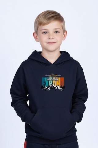 Panios Kids Kapüşonlu Kanguru Cepli Expand Baskı Detaylı Erkek Çocuk Sweatshirt Lacivert