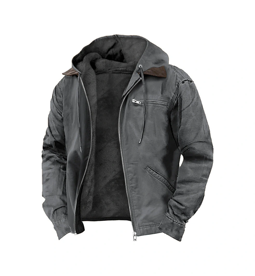 Düz Renk Kapüşonlu Günlük Polar Fermuarlı Cepli Erkek Ceket Yeşil