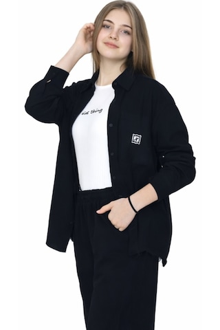 Irem Kız Çocuk Gabardin Kumaş Ceket Pantolon Askılı Badi Siyah Renk Oversize Kalıp Tarz Üçlü Takım Siyah