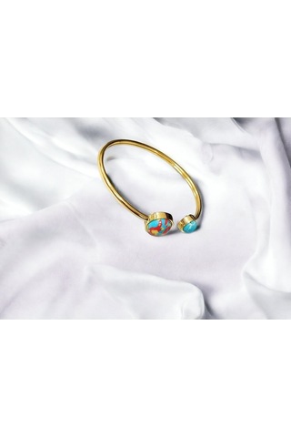 Çelik Mavi Kırmızı Sarı Detaylı Altın Renkli Kararmaz Kadın Bilezik Bileklik Çelik