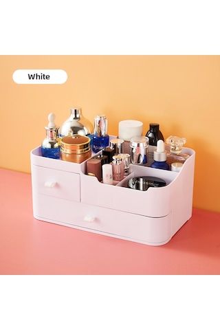 Youtek Masaüstü Kozmetik Ve Bakım Ürünleri İçin Çekmeceli Plastik Organizer - Sade Tasarım, Verimli Saklama Beyaz Beyaz
