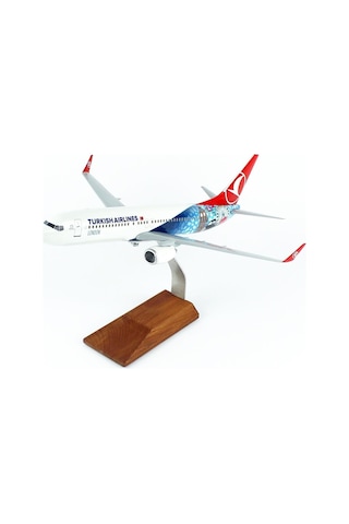 Thy004 1/100 Ölçek, Thy London Logolu B737-800 Yolcu Uçağı, Sergilemeye Hazır Ahşap Standlı Model-56258