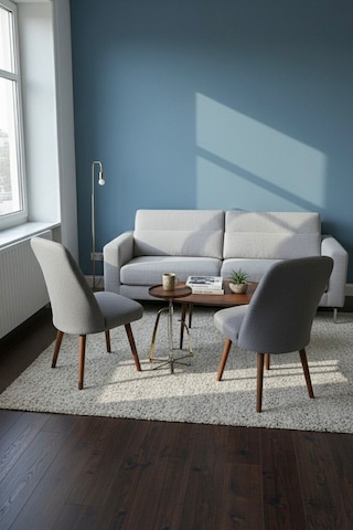 Nora 2 Adet Sandalye - Keten Kumaşlı Sandalye Modern Ahşap Ayaklı Yemek & Çalışma Sandalyesi Minimal Tasarım Gri