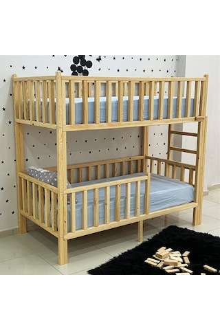 Markaawm Markaawm Montessori Yatak Doğal Çam Karyola Merdivenli Ranza Akçaağaç