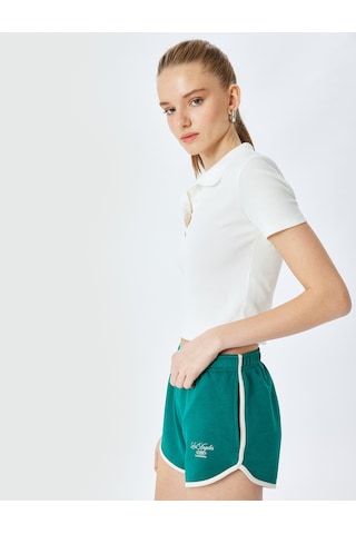 Koton Cep Detaylı Beli Lastikli Slogan Baskılı Biyeli Slim Fit Mini Şort Yeşil 5sal40062ık Yeşil