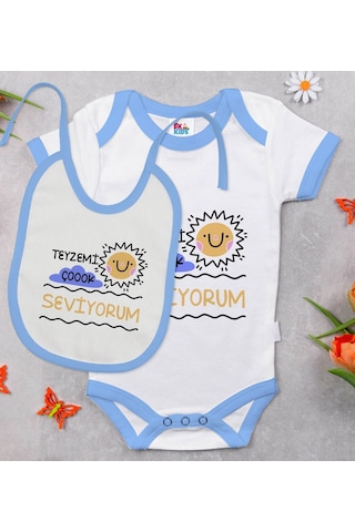 Bk Kids Teyzemi Çok Seviyorum Tasarımlı Mavi Bebek Body Zıbın Ve Çok Renkli
