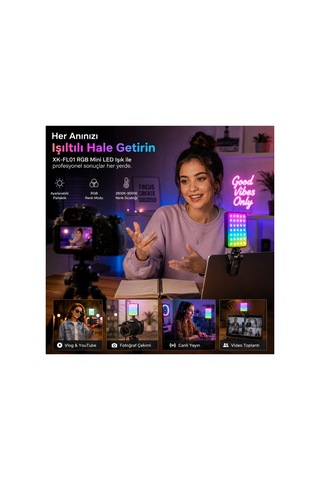 Xk-fl01 129 Led Rgb Şarjlı Kamera Ve Telefon Vlog Çekim Işığı 3000mah Siyah