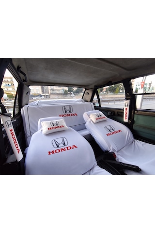 Beyaz Honda Super Set+havlu Set Servıs Kılıf Yastık Kemer Torpido Ve Sırt Havlu+anahtarlık