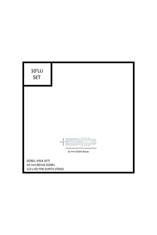 Dübel-vida Seti, Beyaz Dübel 10 Mm, 6,0x60 Yhb Sunta Vidası, 10 Adet