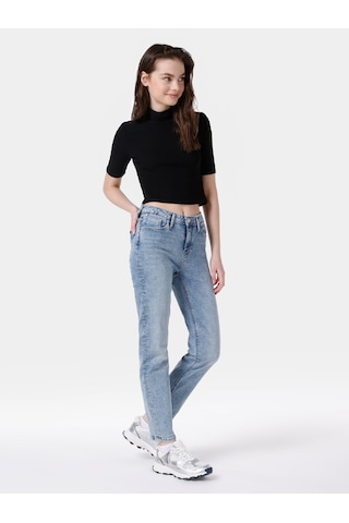 Colins 703 Cl1064309 Carla Dar Kesim Normal Bel Düz Paça Kadın Pantolon Mavi