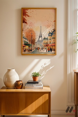 Paris Sonbahar Sokağı, Ahşap Çerçeveli Duvar Tablosu - Seyahat Severlere Hediye