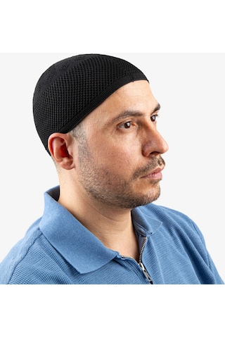 Soft Örgü Zirkon Namaz Takkesi Siyah