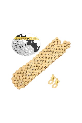 Fosenze 8 Vites Dağ Yolu Bisikleti Zinciri, 116 Baget, Altın Renk, Yarı Delikli, Titan Kaplama, Dayanıklı, Hızlı Montaj, 316g Diğer