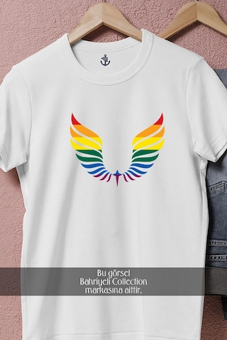 Oversize Wings Lgbt Colors Tasarımlı Unisex T-shirt Beyaz