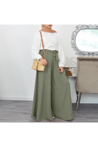 Barbora Keten Yazlık Günlük Kemerli Kadın Pantolon Şalvar Ln345haki2 001