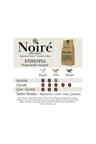 Noire Ethiopia Yirgacheffe Grade 2 1000g %100 Arabica Single Origin Çekirdek