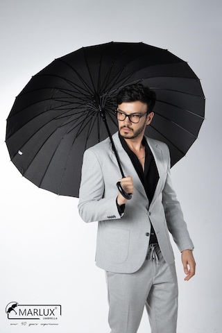 Marlux Siyah Baston 24 Fiber Tel Hakiki Deri Saplı Ultra Premium Protokol Şemsiye M21mar1024r001 60709598 Siyah