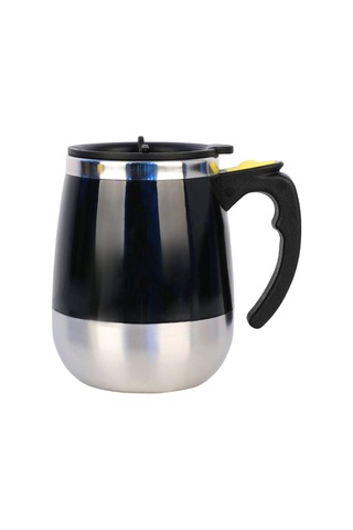 Youmex 400ml Otomatik Kahve Karıştırıcı Bardak, Elektrikli, Isıya Dayanıklı Kapaklı, Çift Katlı, Çelik Paslanmaz, Çok Amaçlı Kahve, Süt, İlâç Siyah