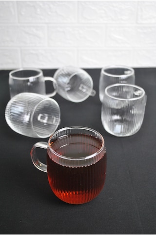 Borosılıkat Cam Kupa Kulplu Bardak Çay Kahve Meşrubat Bardağı 395