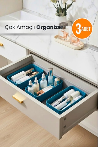 Orvila 3'lü Makyaj Düzenleyici Kutu Pratik Organizer Çok Amaçlı Organizer Kutu Turkuaz