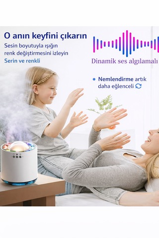 Dinamik Ses Algılamalı Led Işıklı Ultrasonik Nemlendirici 800 Ml
