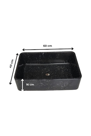 Mermer Desenli Tezgah Üstü Çiftlik Model Taş Lavabo 60 X 40 Cm Siyah
