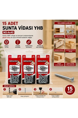 Medalyan Dl-06 Sunta Vidası 4x40 - 15 Adet- 12'li Paket Diğer