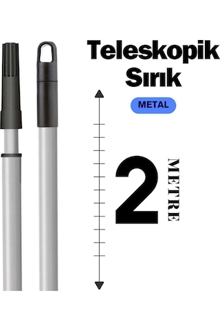 Teleskopik Uzatmalı 2 M - Metal Sırık - Fırça / Ayarlanabilir Uzatmalı Sap - 2 Metre - Metal