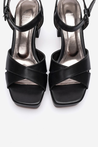 Luvishoes Lisbon Siyah Cilt Çapraz Bantlı Kadın Platform Topuklu Ayakkabı