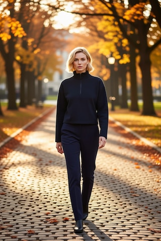 Benerly Kadın Fermuarlı Yaka Düşük Kol Selanik Örme Sweatshirt Fonksiyone Lacivert