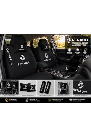 Renault Süper Set Dörtlü Servis Kılıfı + İkili Yastık Ve Kemer Kılıfı +vites Poları