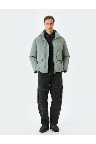 Koton Dik Yaka Fermuarlı Slim Fit Şişme Mevsimlik Ceket Gri 5wam20041hw Gri