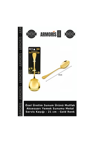 Özel Üretim Sunum Ürünü Mutfak Aksesuarı Yemek Sunumu Metal Servis Kaşığı - 21 Cm - Gold Renk