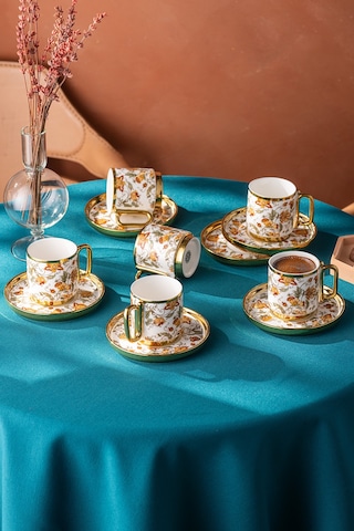 İstanbul Porselen Dolmabahçe 6 Kişilik Kahve Fincan Takımı Beyaz-gold
