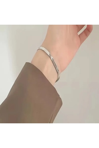 Çelik Bileklik İtalyan Ezme Model 0.3 Mm Genişlik 17 Cm Uzunluk Gümüş Silver Gümüş