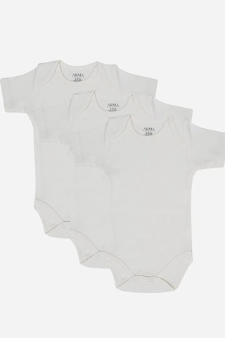 Terrien %100 Organik Pamuk 3'lü Beyaz Kısa Kollu Bebek Çıtçıtlı Zıbın Body Kombin Nefes Alabilir Unisex Beyaz-3