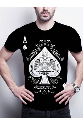 Efnaz Style Erkekkısa Kollu Yuvarlak Yaka Desenli Viskon T-shirt Siyah