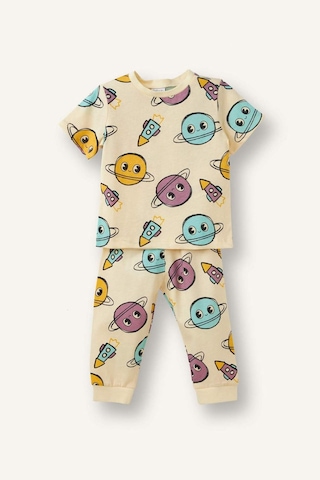 Defacto Desenli Kısa Kollu Üst Uzun Alt 4lü Pijama Takımı Erkek Bebek G8859a526smyl239 Sarı-yl239