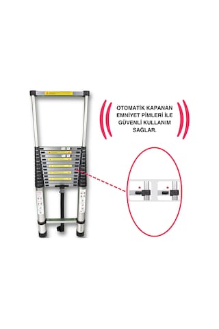 Endokon 540 Cm. - 14 Basamaklı Teleskopik Alüminyum Merdiven - I Tipi Uzayan Merdiven