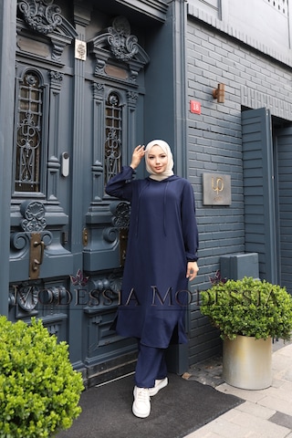 Kadın Lacivert Aerobin Uzun Kapşonlu İkili Takım T0219 Lacivert