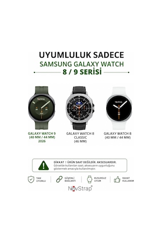 Novstrap Samsung Galaxy Watch 9 40mm 44mm İle Uyumlu Kordon Dikişli Silikon Kayış Tam Uyumlu Pimli
