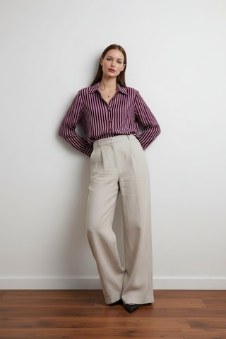 Pera Moda Oversize Çizgili Modal Gömlek Bordo Pera Moda Oversize Çizgili Modal Gömlek Bordo