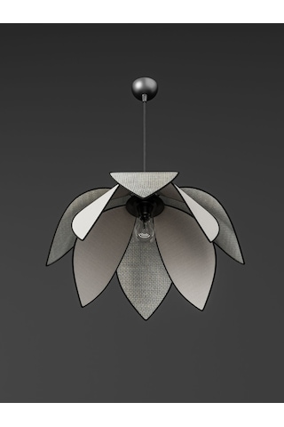 Lotus Çiçeği Tasarımlı Modern Avize - Siyah Çerçeveli Kumaş Kapla Krem Beyaz