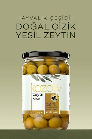 Kozoliv Doğal Ayvalık Çeşidi Çizik Yeşil Zeytin Cam 400 G