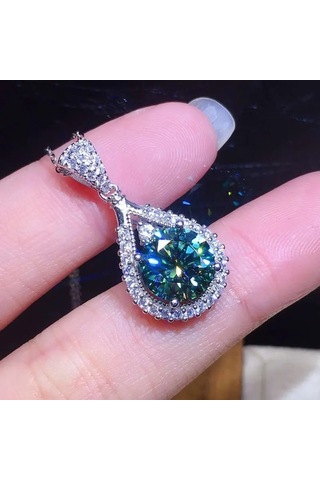 Mystic Glow Damla Zümrüt Yeşili 925 Ayar Gümüş Zincir Kadın Kolye Çok Renkli