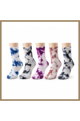 Kahveci.store Unisex Batik Desenli Çorap 5'li Set Pamuklu Renkli Uzun Soket Dikişsiz Nefes Alan Günlük Spor Çorabı 22 Çok  Renkli