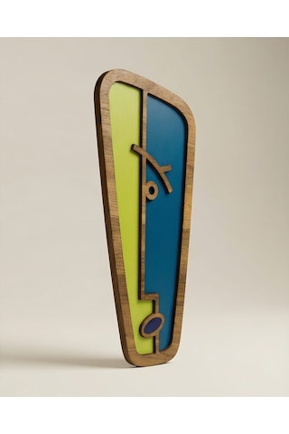 Modern Picasso Tarzı Ahşap Duvar Mask Mdf - Mavi Yeşil Soyut Geometrik Yüz Dekoru 1